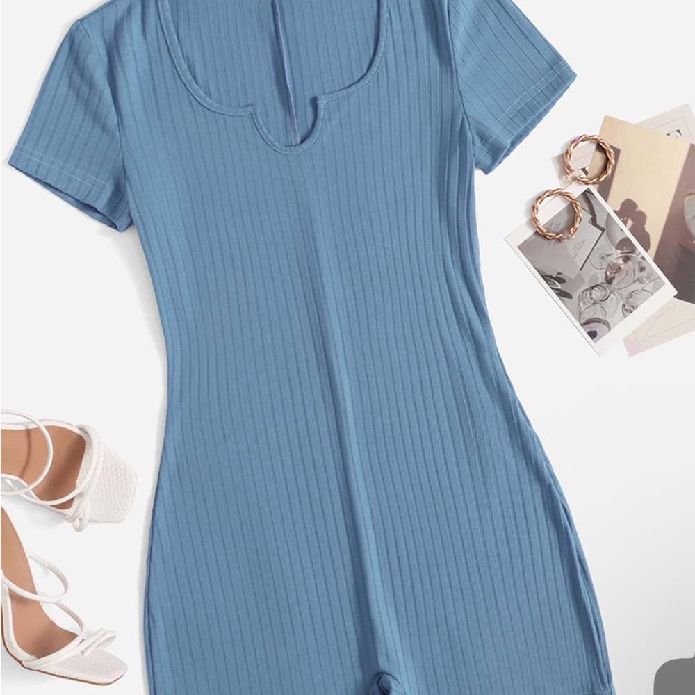 SHEIN Blue Ribbed Jumpsuit